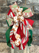 Gingerbread & Candy Cane Christmas Lantern Bow - Emerald's Avenue