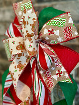 Gingerbread & Candy Cane Christmas Lantern Bow - Emerald's Avenue