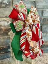 Gingerbread & Candy Cane Christmas Lantern Bow - Emerald's Avenue