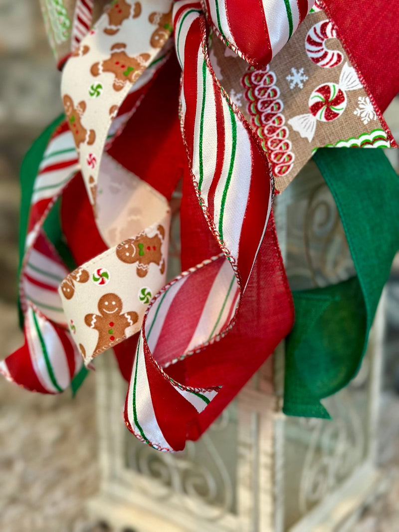 Gingerbread & Candy Cane Christmas Lantern Bow - Emerald's Avenue