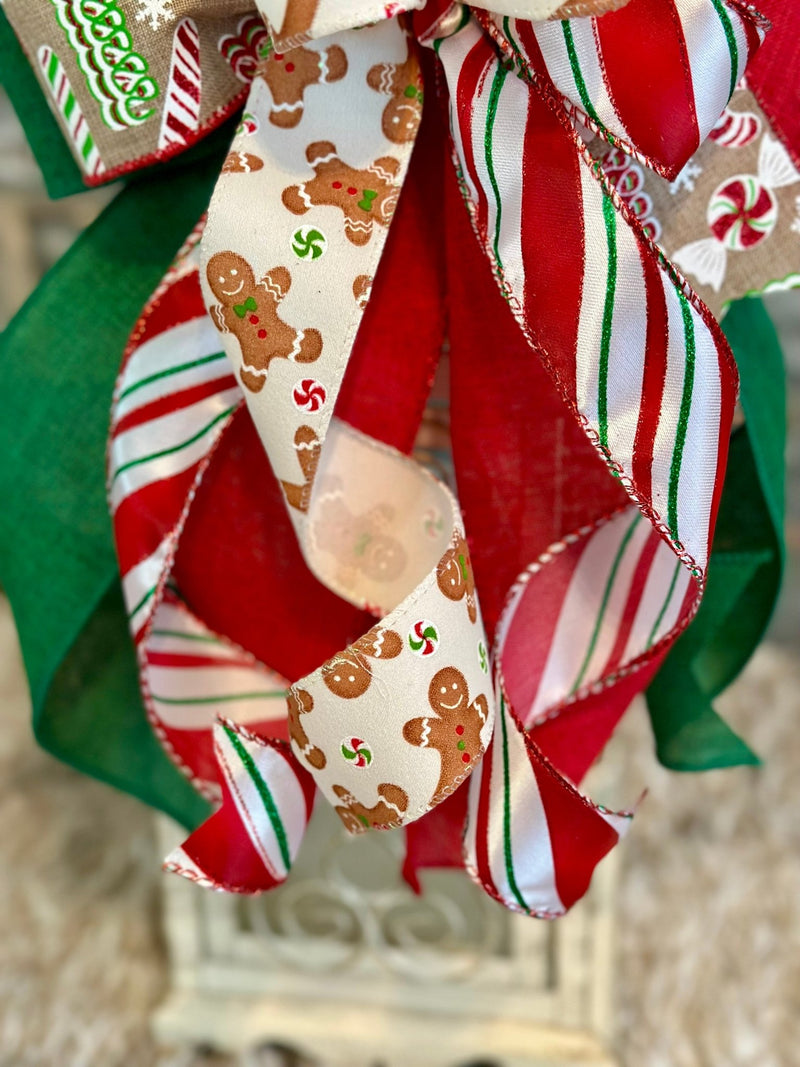 Gingerbread & Candy Cane Christmas Lantern Bow - Emerald's Avenue