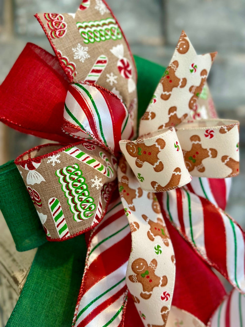 Gingerbread & Candy Cane Christmas Lantern Bow - Emerald's Avenue