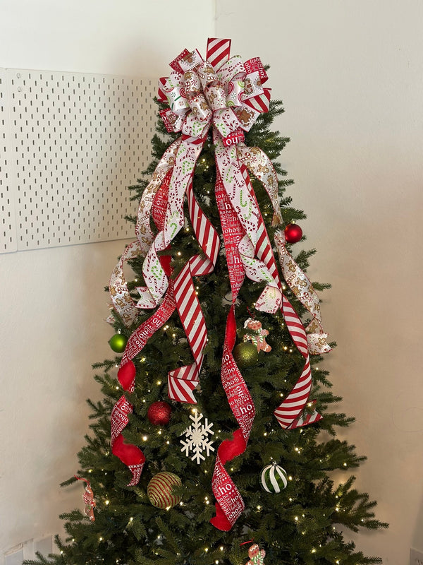 Gingerbread Lane Christmas Tree Topper Bow - Emerald's Avenue