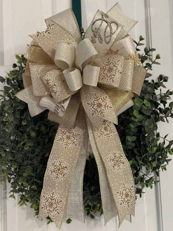 Gold, Champagne, Ivory & Cream Christmas Bow - Emerald's Avenue