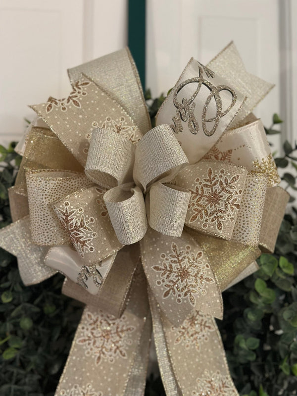 Gold, Champagne, Ivory & Cream Christmas Bow - Emerald's Avenue