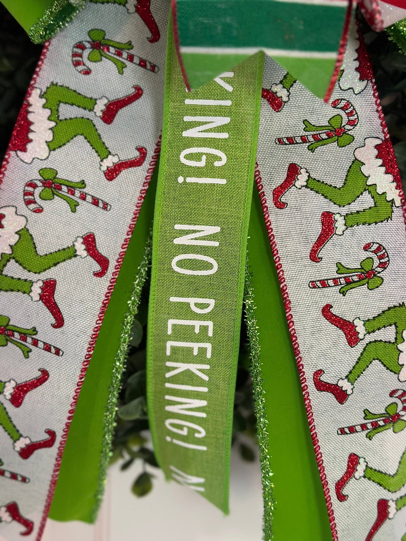 Green Monster Legs & "No Peeking" Christmas Bow - Emerald's Avenue