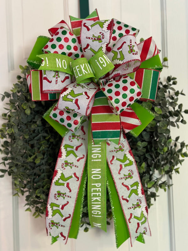 Green Monster Legs & "No Peeking" Christmas Bow - Emerald's Avenue