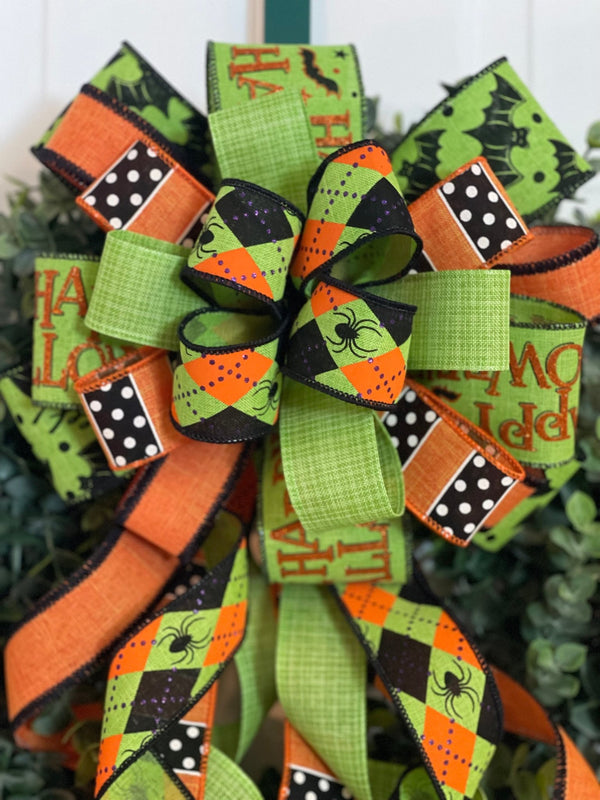 Green & Orange Happy Halloween Bow - Emerald's Avenue