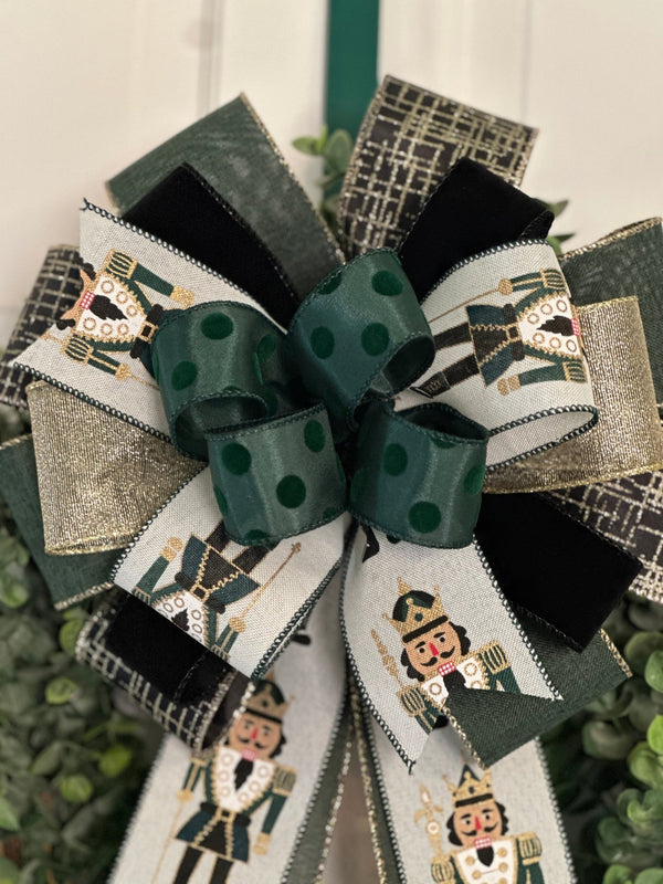 Green Velvet Nutcracker Christmas Bow - Emerald's Avenue