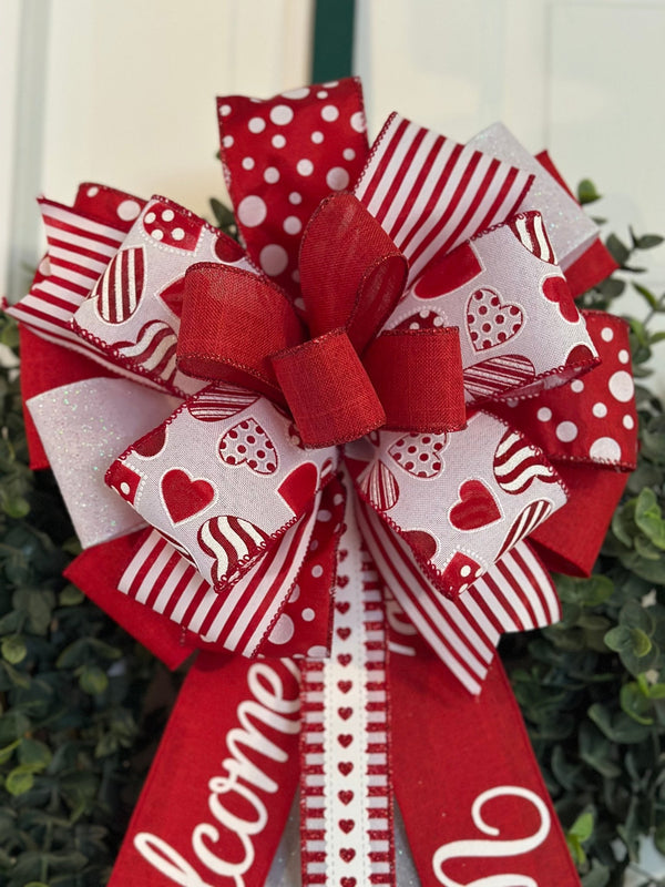 Hearts & Polka Dots Valentine's Day Bow - Emerald's Avenue