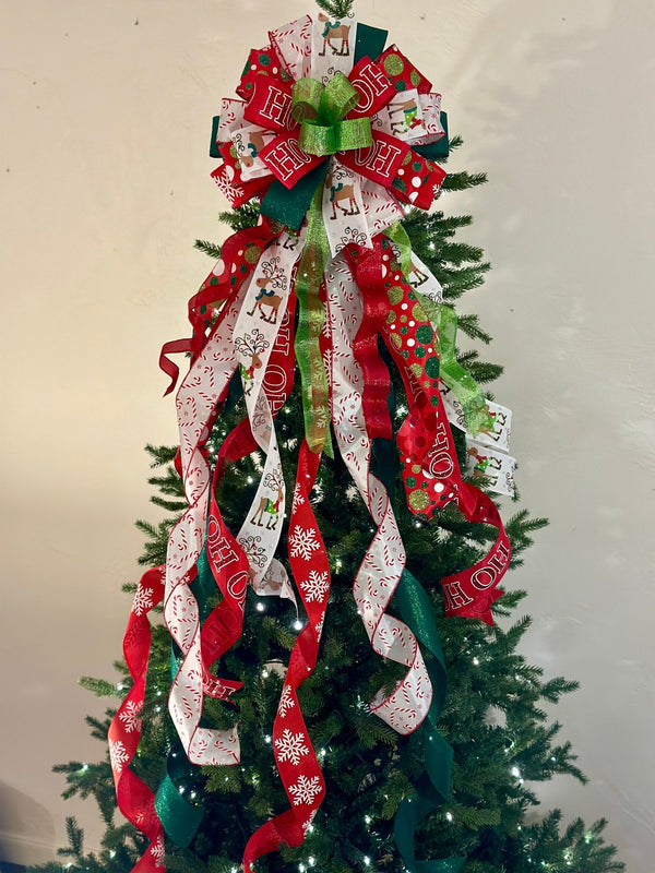 Ho Ho Ho Christmas Tree Topper Bow - Emerald's Avenue