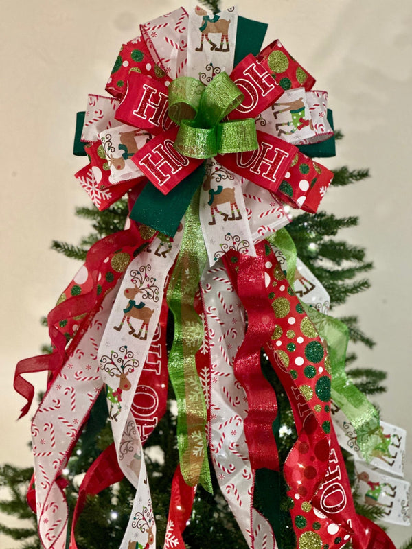 Ho Ho Ho Christmas Tree Topper Bow - Emerald's Avenue