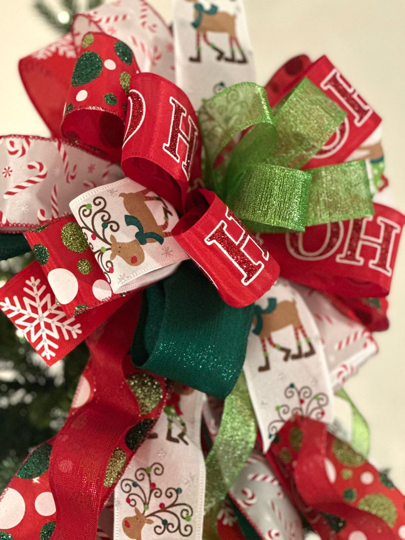 Ho Ho Ho Christmas Tree Topper Bow - Emerald's Avenue