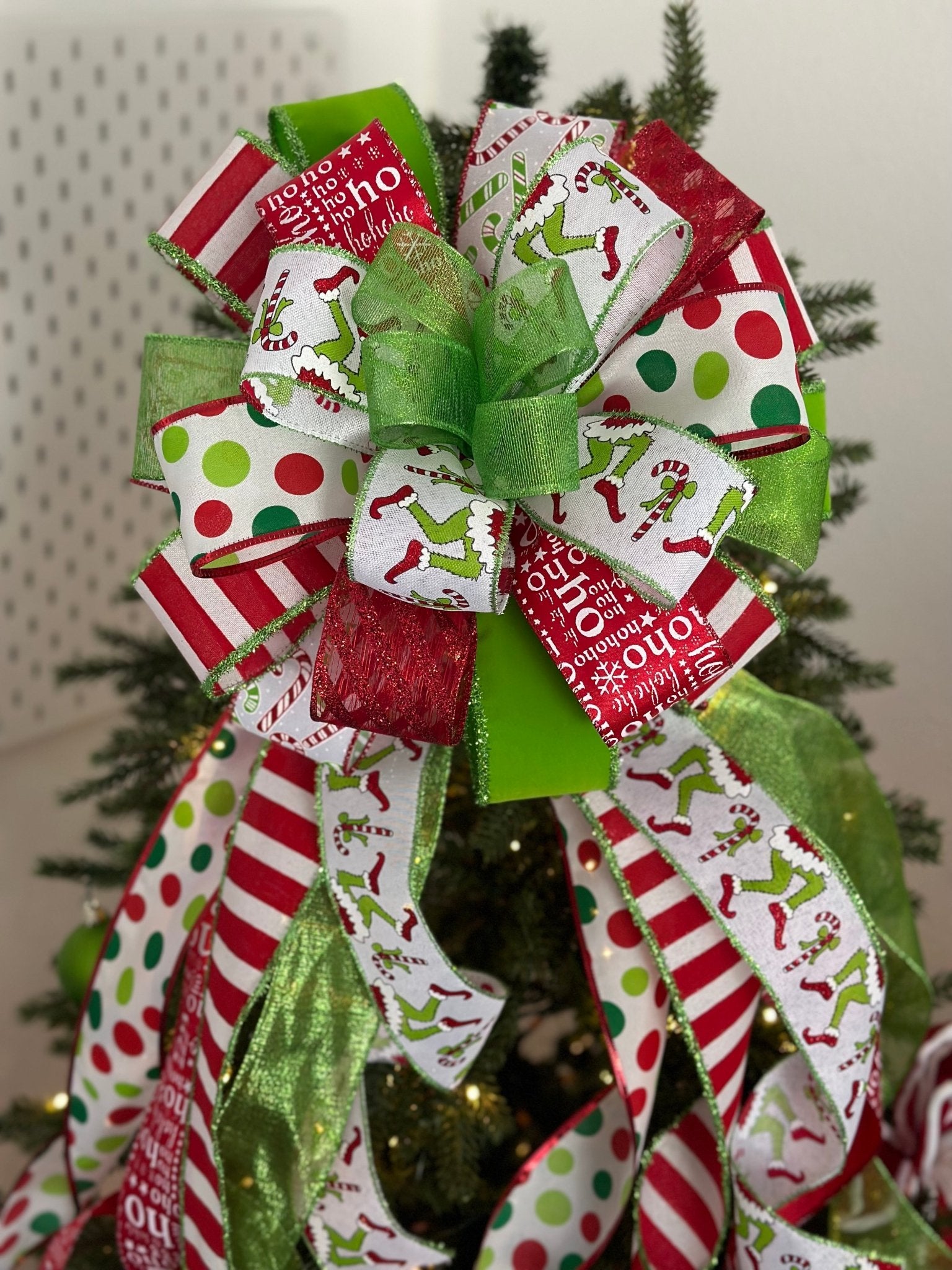 Large Green Monster Legs Christmas Tree Topper Bow – Emerald's Avenue