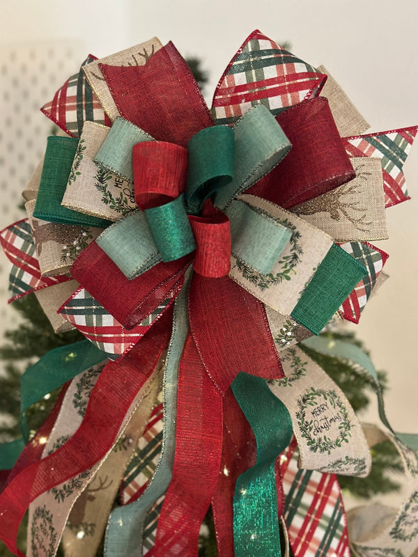 Merry Christmas Tree Topper Bow - Emerald's Avenue