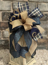 Navy Blue & Gold Christmas Lantern Bow - Emerald's Avenue