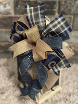 Navy Blue & Gold Christmas Lantern Bow - Emerald's Avenue