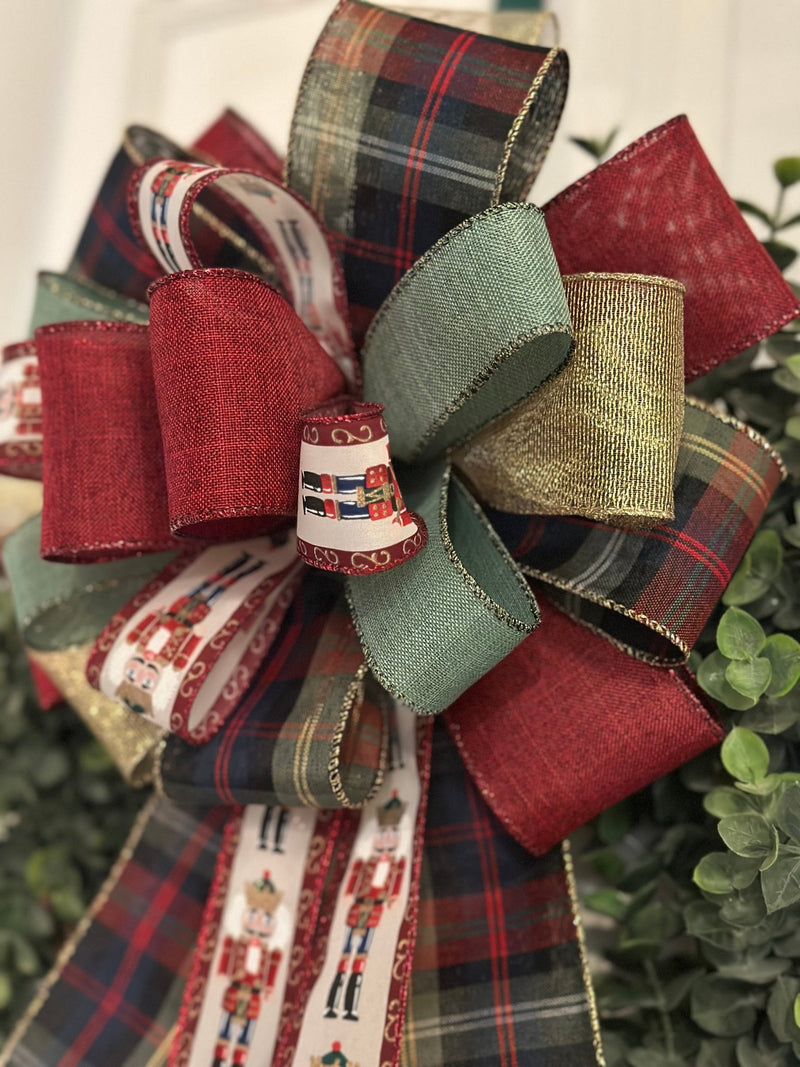 Nutcracker & Plaid Christmas Bow - Emerald's Avenue