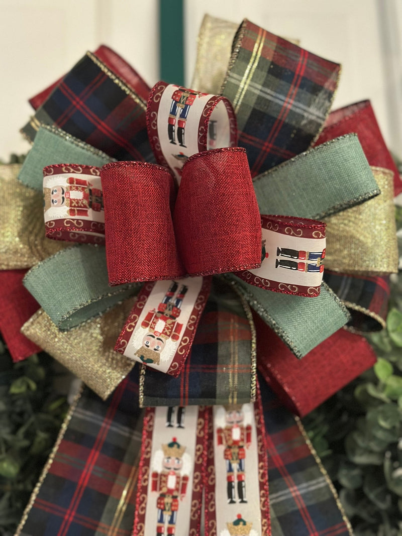 Nutcracker & Plaid Christmas Bow - Emerald's Avenue