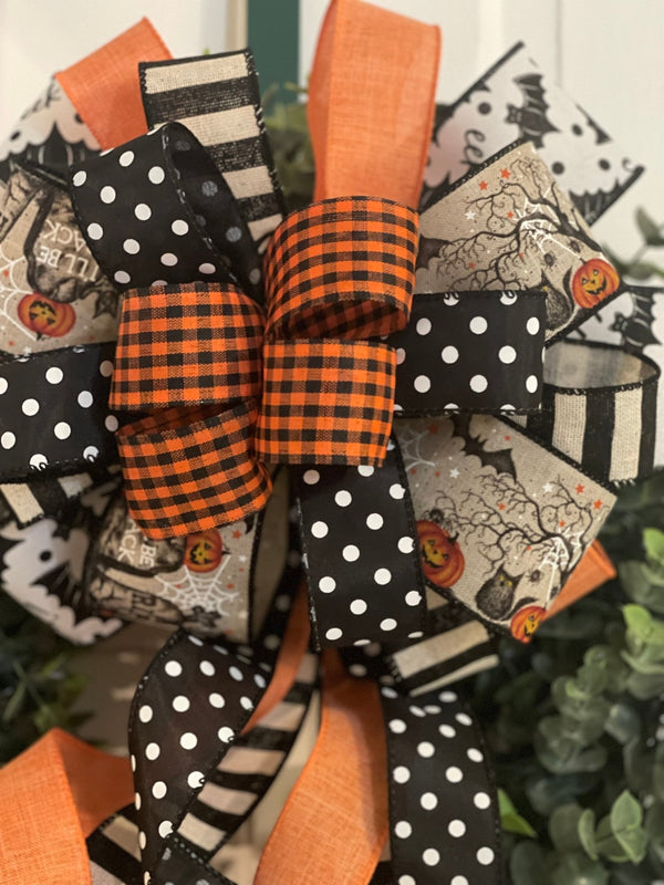 Orange & Black I'll Be Back Halloween Bow - Emerald's Avenue