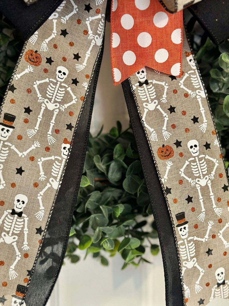 Orange, Black & White Skeletons Halloween Bow - Emerald's Avenue