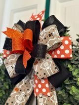 Orange, Black & White Skeletons Halloween Bow - Emerald's Avenue