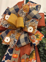 Orange, Gold & Navy Blue Fall Bow - Emerald's Avenue