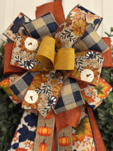 Orange, Gold & Navy Blue Fall Bow - Emerald's Avenue