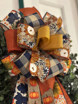 Orange, Gold & Navy Blue Fall Bow - Emerald's Avenue