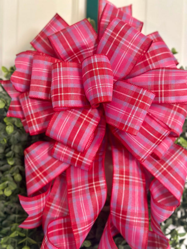 Pink Plaid Valentine's Day Bow - Emerald's Avenue