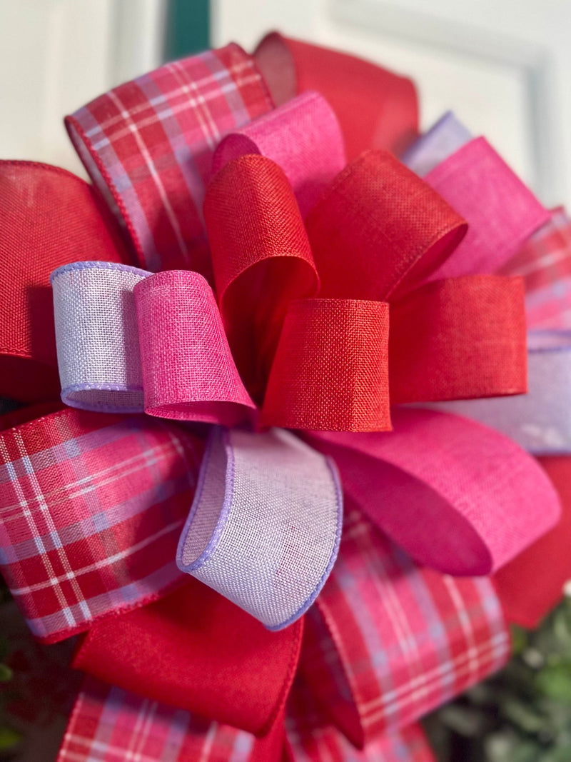 Pink, Red & Purple Plaid Valentine's Day Bow - Emerald's Avenue