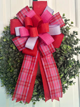 Pink, Red & Purple Plaid Valentine's Day Bow - Emerald's Avenue