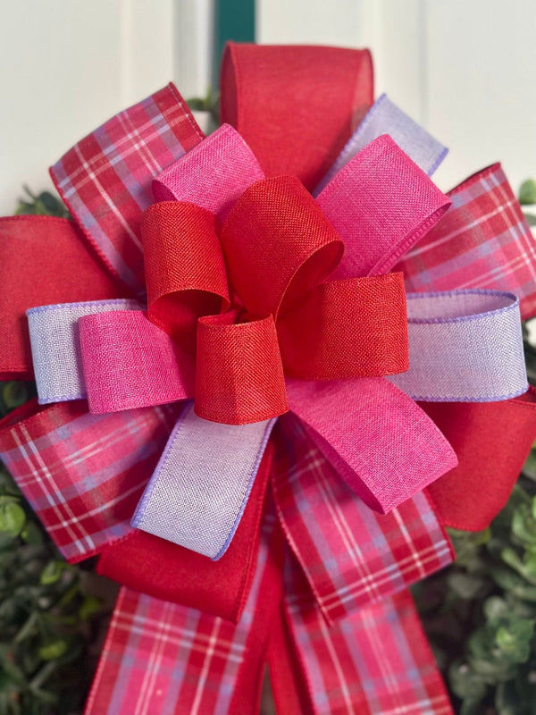 Pink, Red & Purple Plaid Valentine's Day Bow - Emerald's Avenue