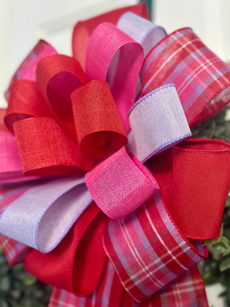 Pink, Red & Purple Plaid Valentine's Day Bow - Emerald's Avenue