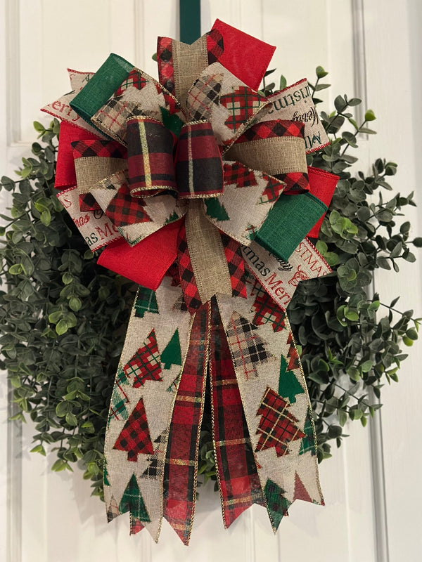 Plaid Trees Christmas Bow - Emerald's Avenue