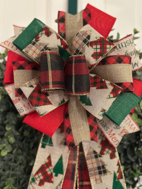 Plaid Trees Christmas Bow - Emerald's Avenue