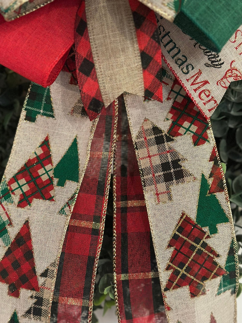 Plaid Trees Christmas Bow - Emerald's Avenue