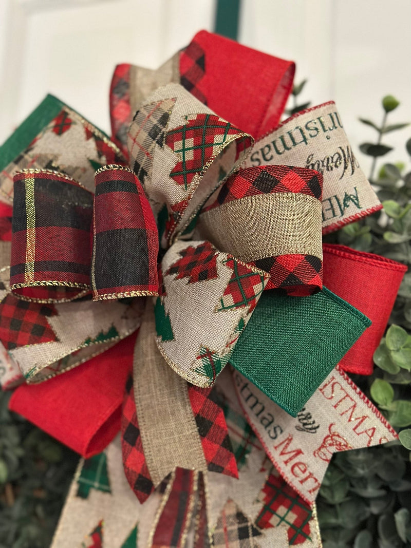 Plaid Trees Christmas Bow - Emerald's Avenue