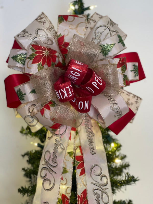 Poinsettias Tree Topper Bow - Emerald's Avenue