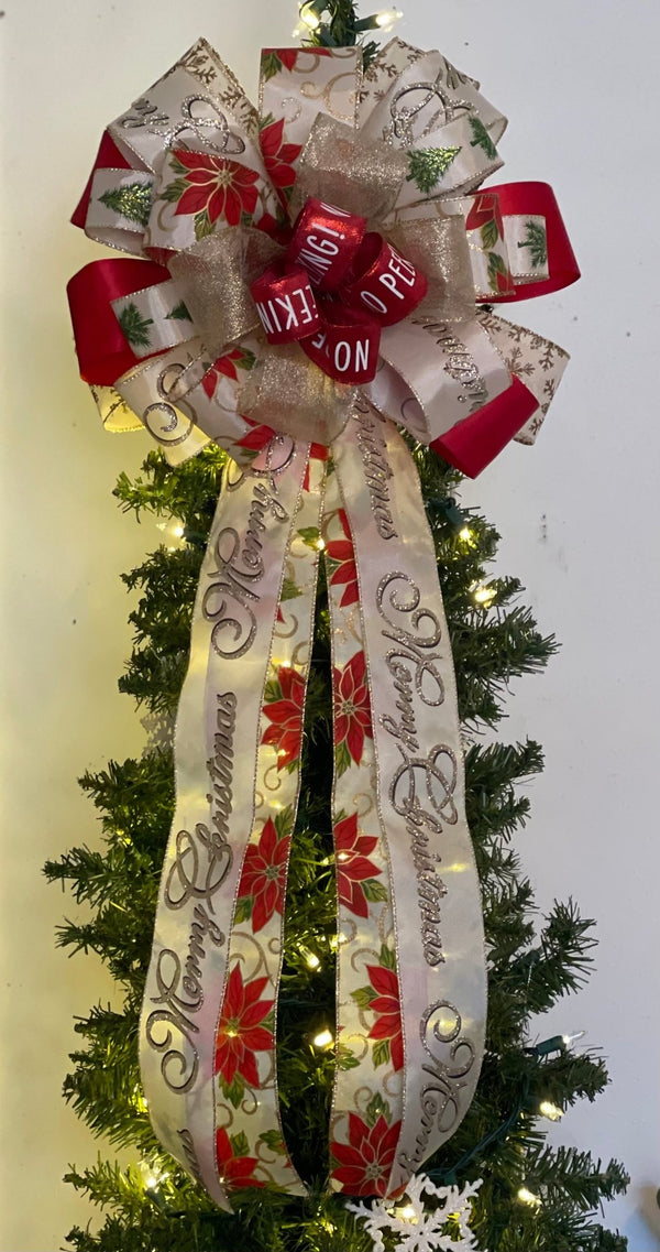 Poinsettias Tree Topper Bow - Emerald's Avenue