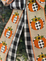 Pumpkins & Buffalo Plaid Bow - Emerald's Avenue