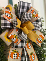 Pumpkins & Buffalo Plaid Bow - Emerald's Avenue