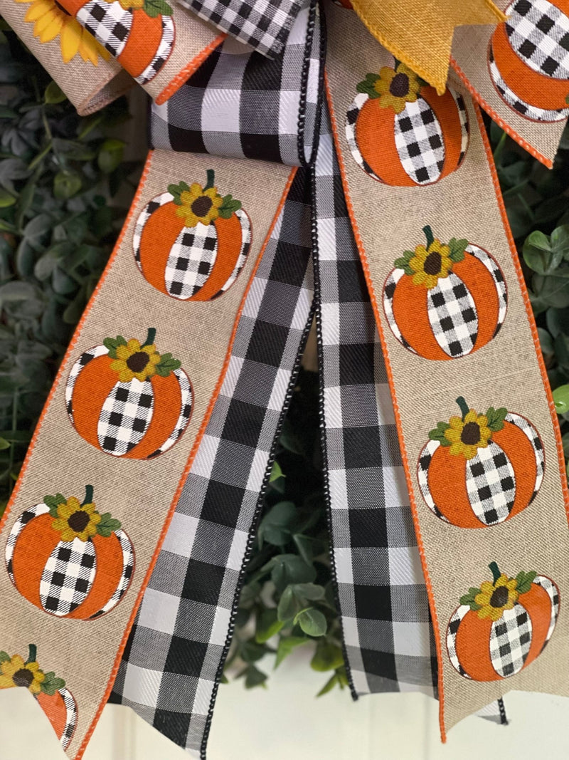 Pumpkins & Buffalo Plaid Bow - Emerald's Avenue