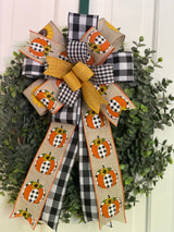 Pumpkins & Buffalo Plaid Bow - Emerald's Avenue