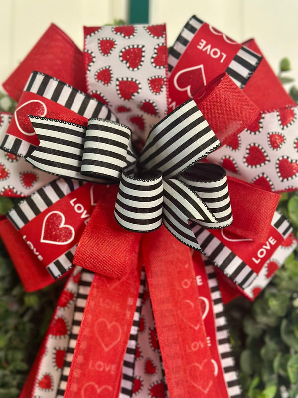 Red, Black & White Valentine's Day Bow - Emerald's Avenue