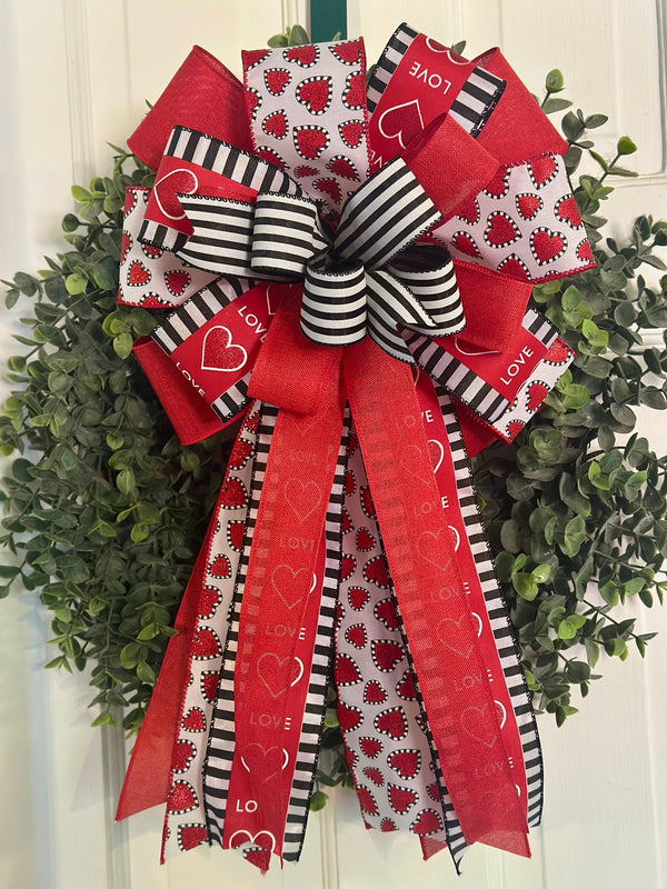 Red, Black & White Valentine's Day Bow - Emerald's Avenue