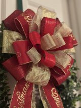 Red & Gold Merry Christmas Bow - Emerald's Avenue