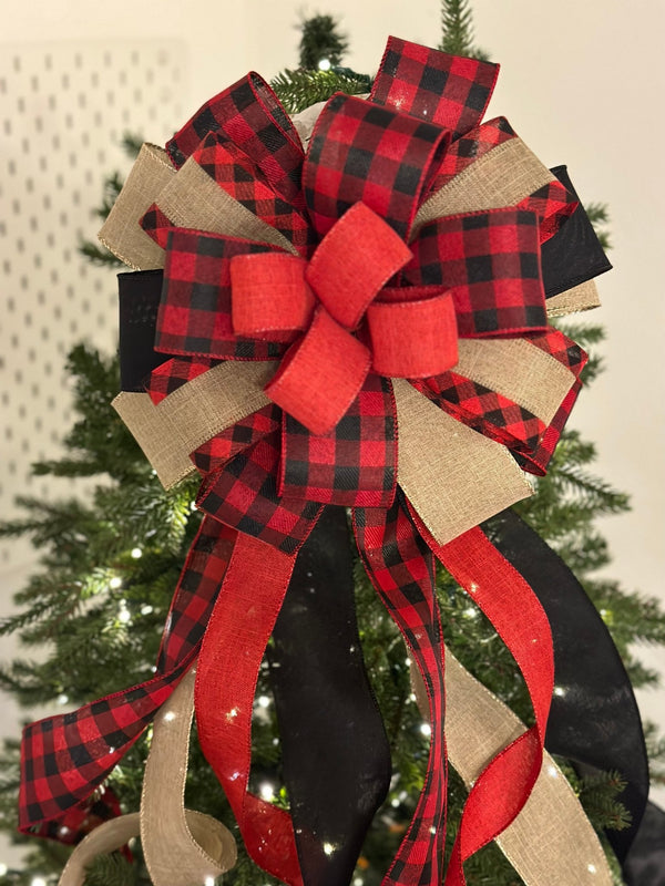 Red & Gold Tree Topper Bow - Emerald's Avenue