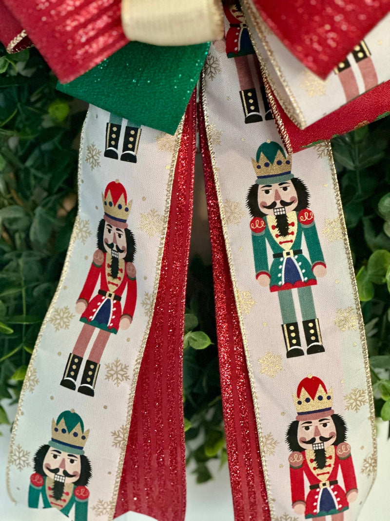 Red, Green & Gold Nutcrackers Christmas Bow - Emerald's Avenue