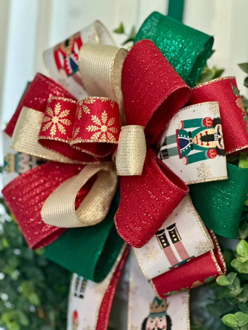 Red, Green & Gold Nutcrackers Christmas Bow - Emerald's Avenue